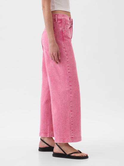 High Rise Stride Wide-Leg Ankle Jeans - sugar pink