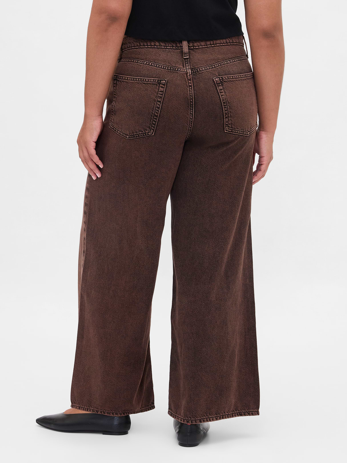 Mid Rise Denim Stripe Baggy Jeans - Dark brown