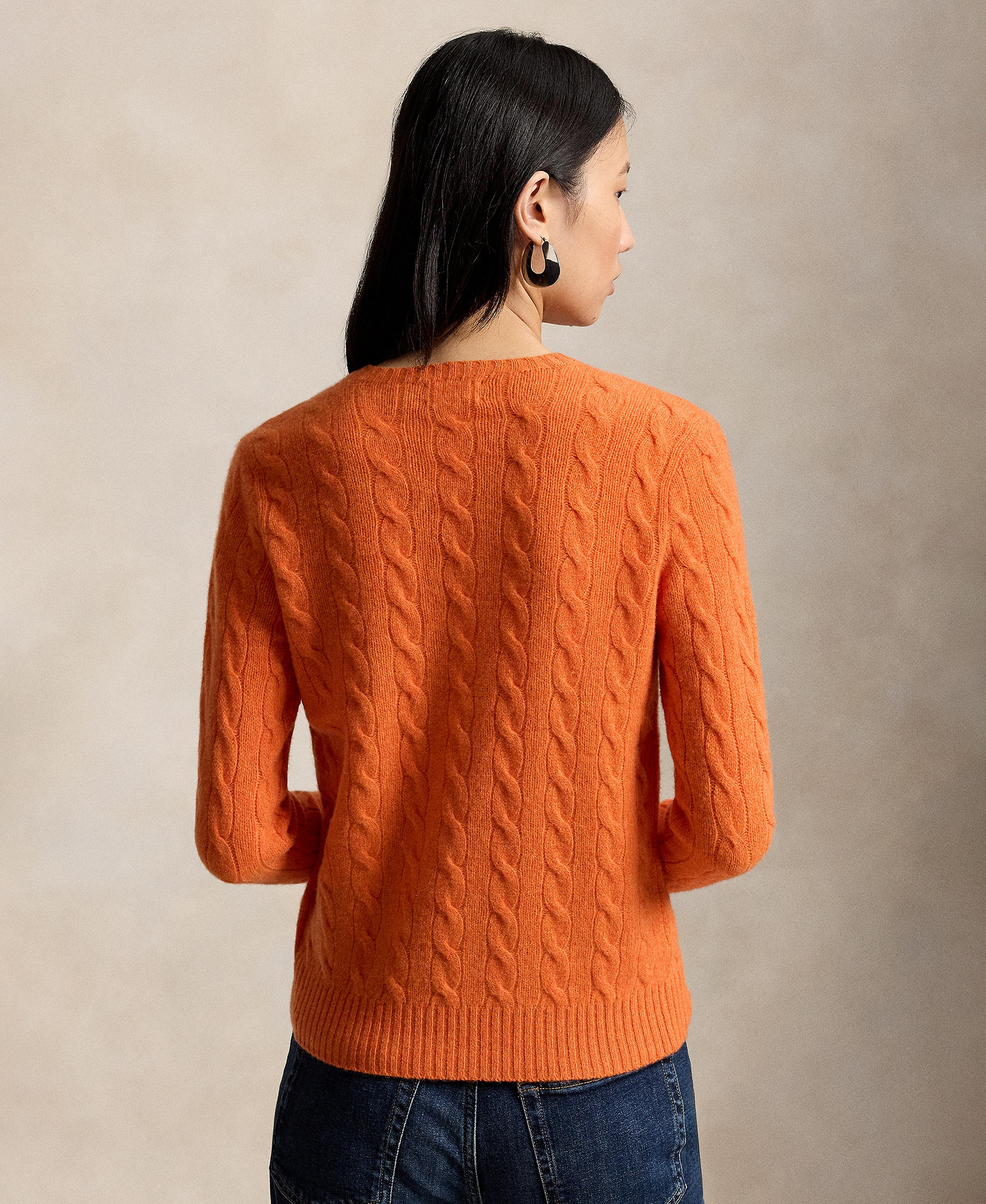 Polo Ralph Lauren Women's Cable Wool-Cashmere Crew Neck Sweater - Orange Rust Heather
