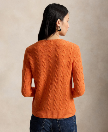 Polo Ralph Lauren Women's Cable Wool-Cashmere Crew Neck Sweater - Orange Rust Heather