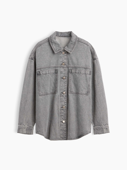 Denim Oversized Shirt Jacket - Grey wash