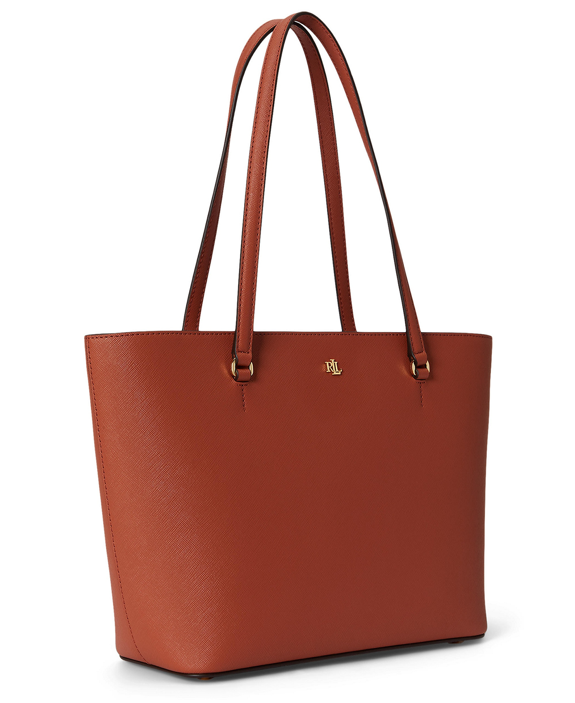 Lauren Ralph Lauren Crosshatch Leather Karly Medium Shopper Tote Handbag - Red Terracotta