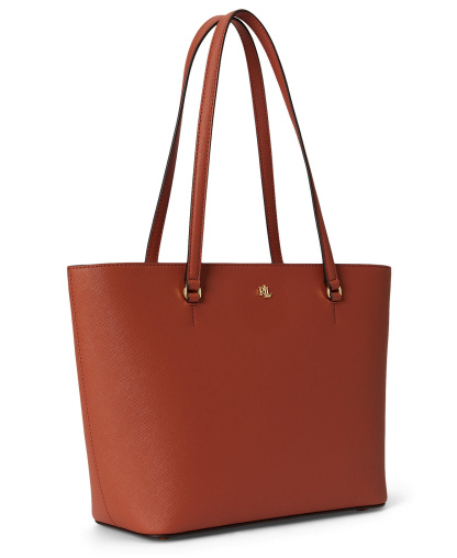 Lauren Ralph Lauren Crosshatch Leather Karly Medium Shopper Tote Handbag - Red Terracotta