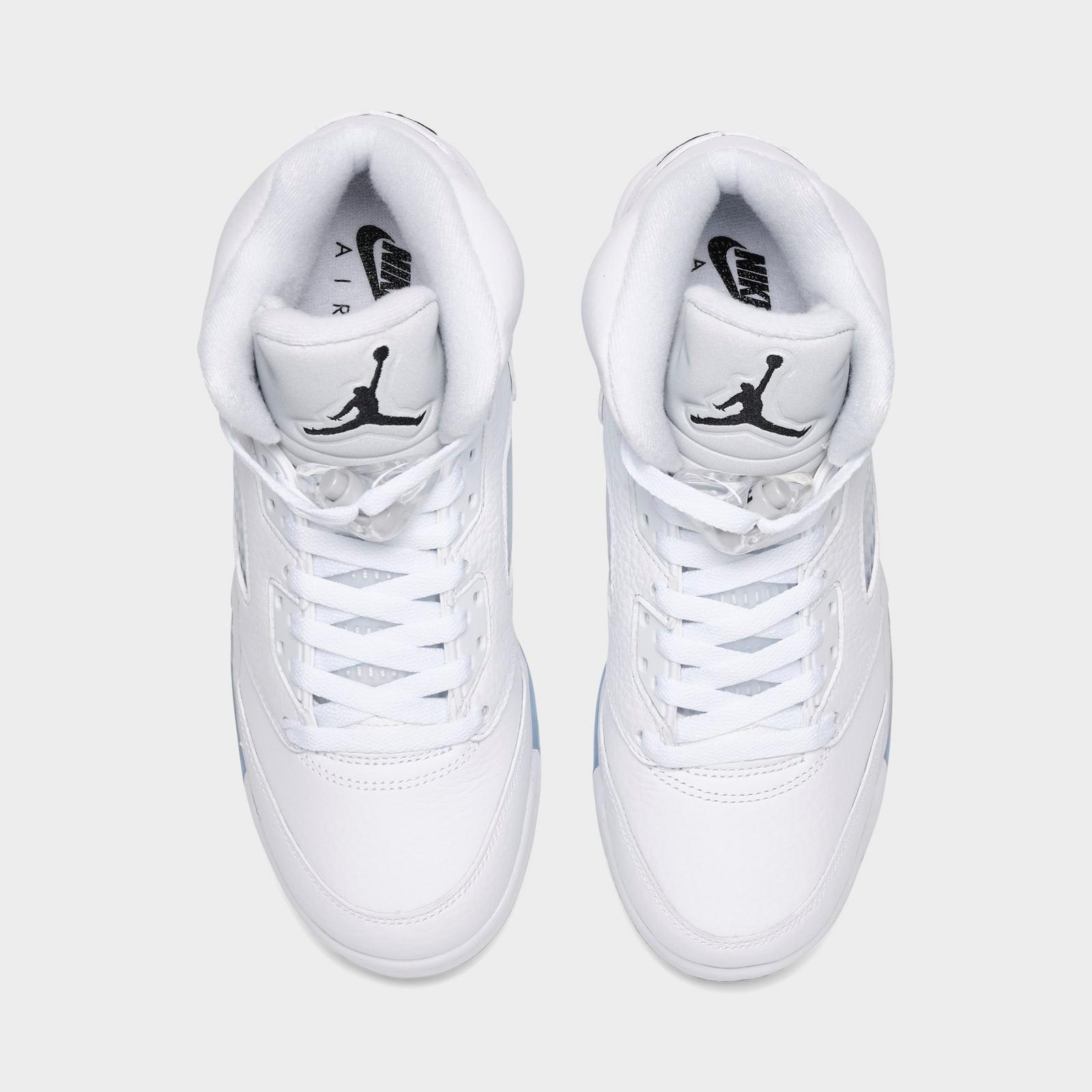 Big Kids' Air Jordan Retro 5 Basketball Shoes - White/Metallic Silver/Black - Left shoe facing left. Outside of the shoe. - view 5