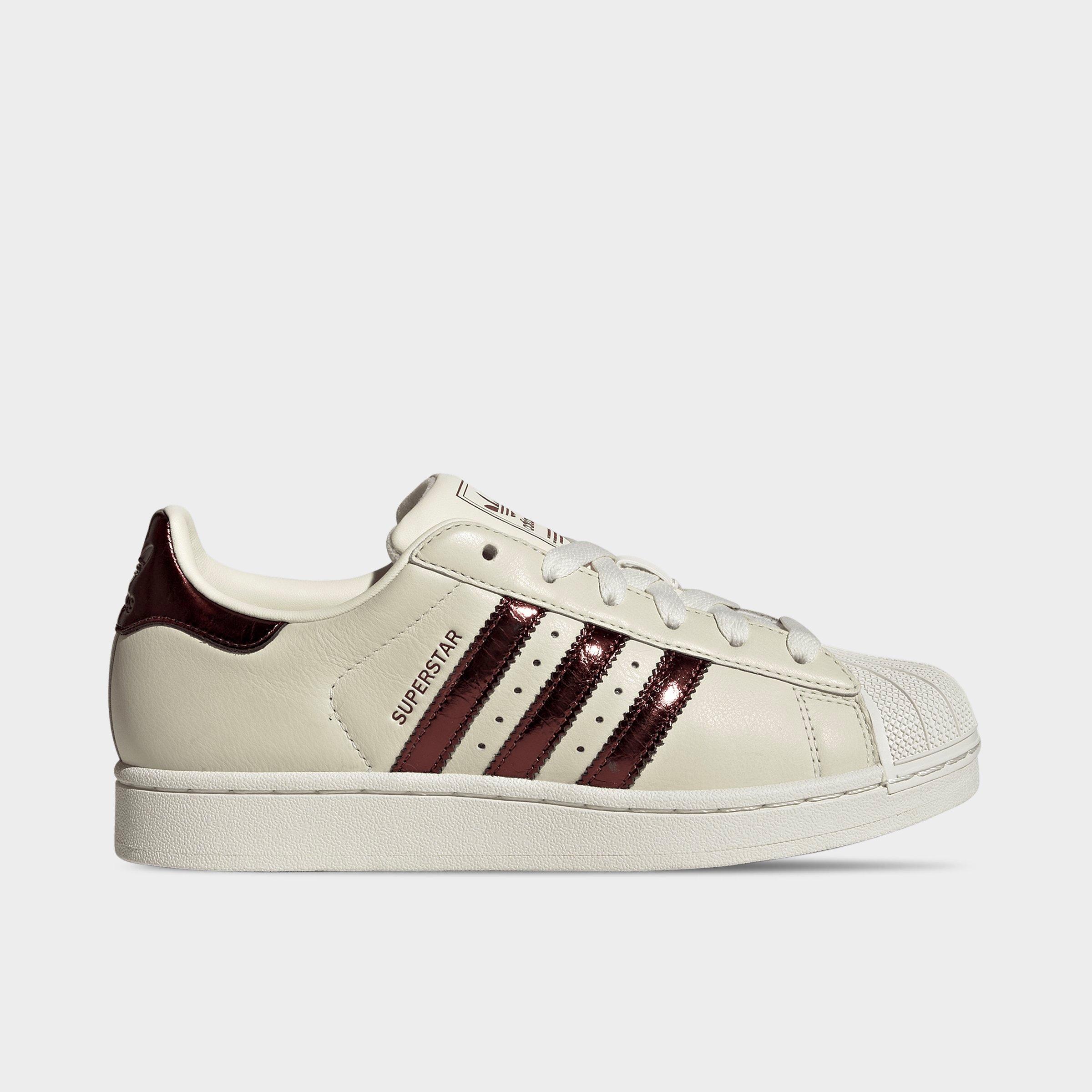 Women's adidas Originals Superstar II Casual Shoes - Off White/Maroon/Gold Metallic - Left shoe facing left. Outside of the shoe.