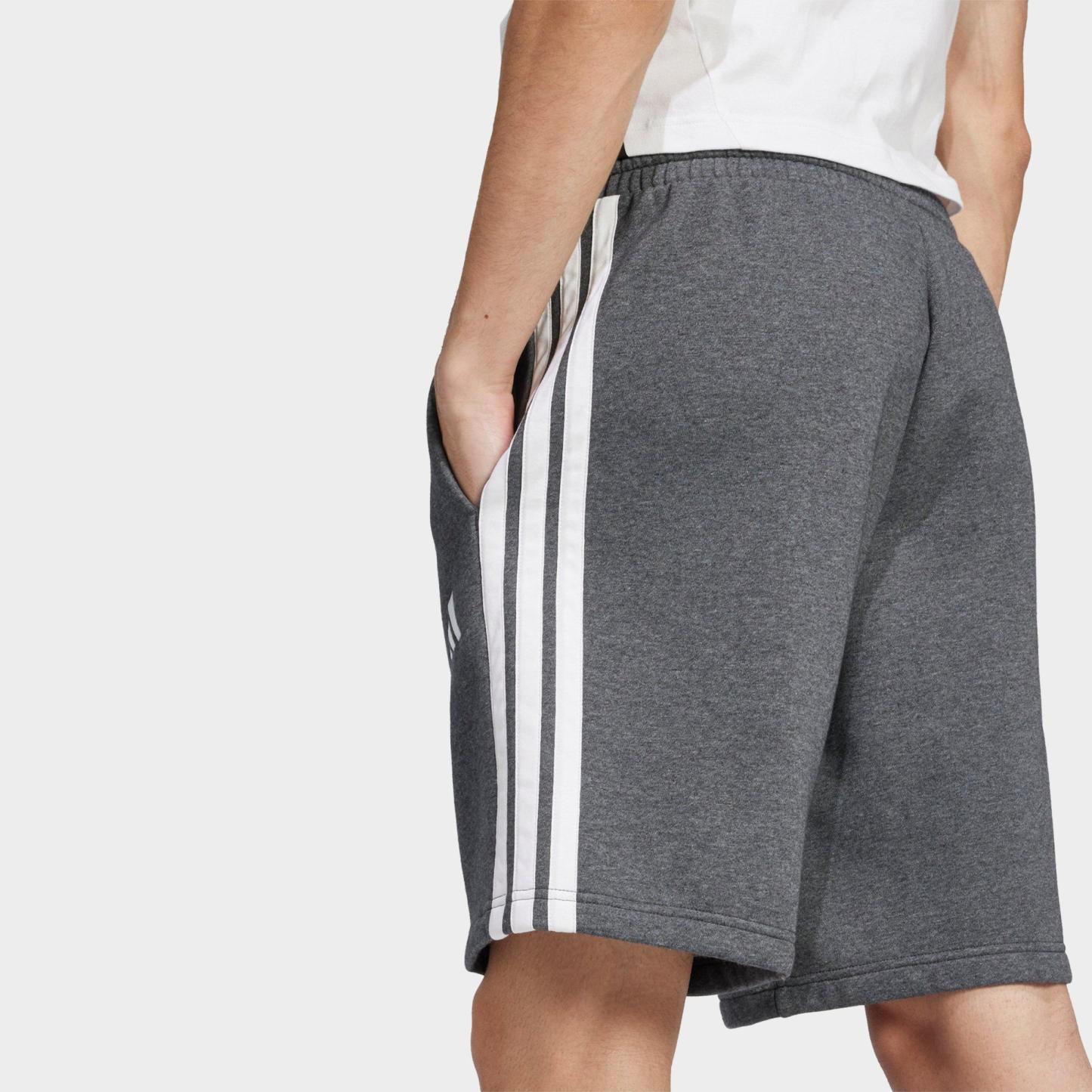 Men's adidas Essentials 3-Stripes Fleece Shorts - Medium Grey Heather/Black