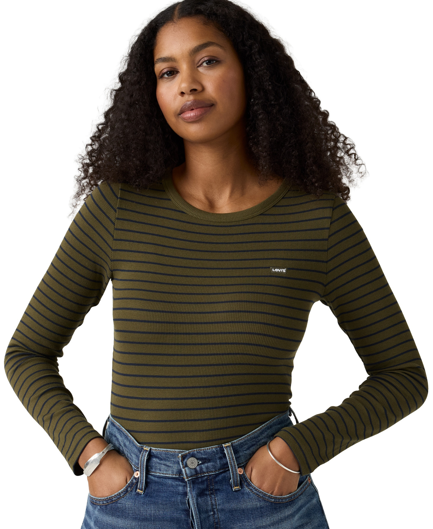 Levi's Women's Hayes Long-Sleeve Top - Gemini Stripe Olive Night