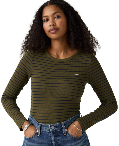 Levi's Women's Hayes Long-Sleeve Top - Gemini Stripe Olive Night
