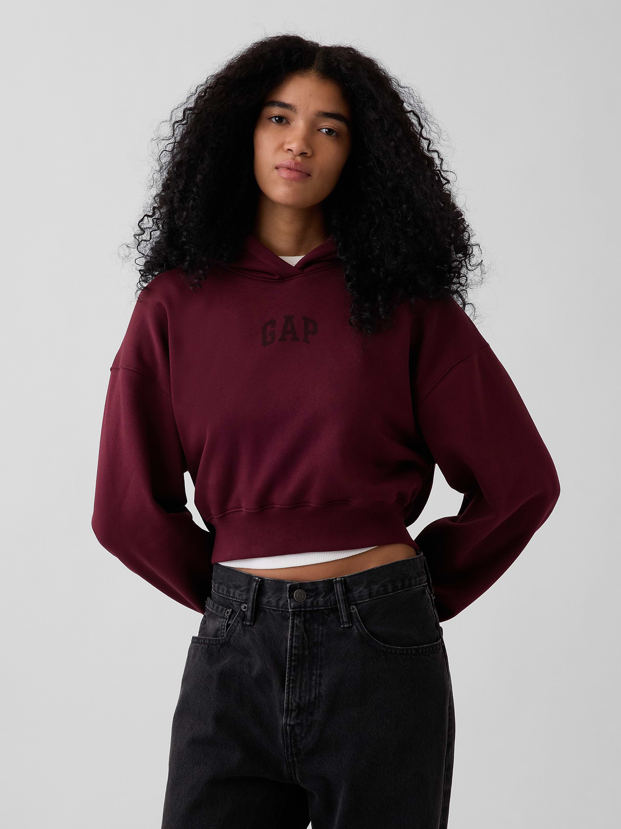 VintageSoft Crop Logo Hoodie - Purple burgundy