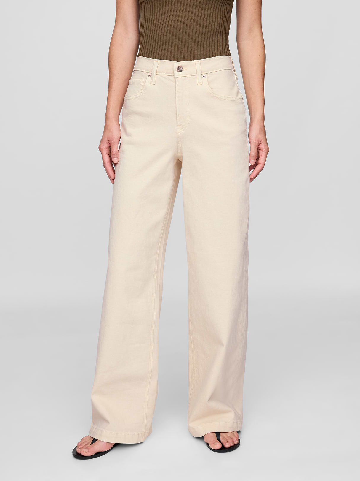 High Rise Stride Wide-Leg Jeans - Beach pebble