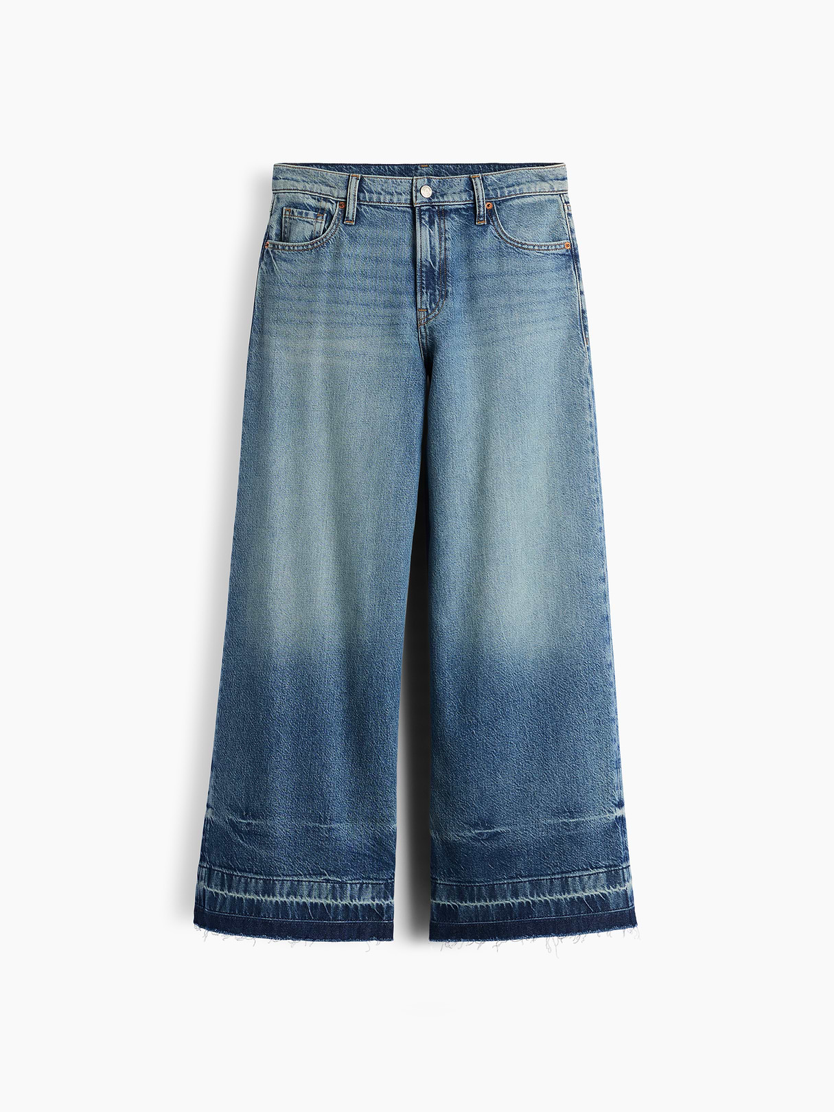 Mid Rise Denim Stripe Baggy Jeans - Medium indigo