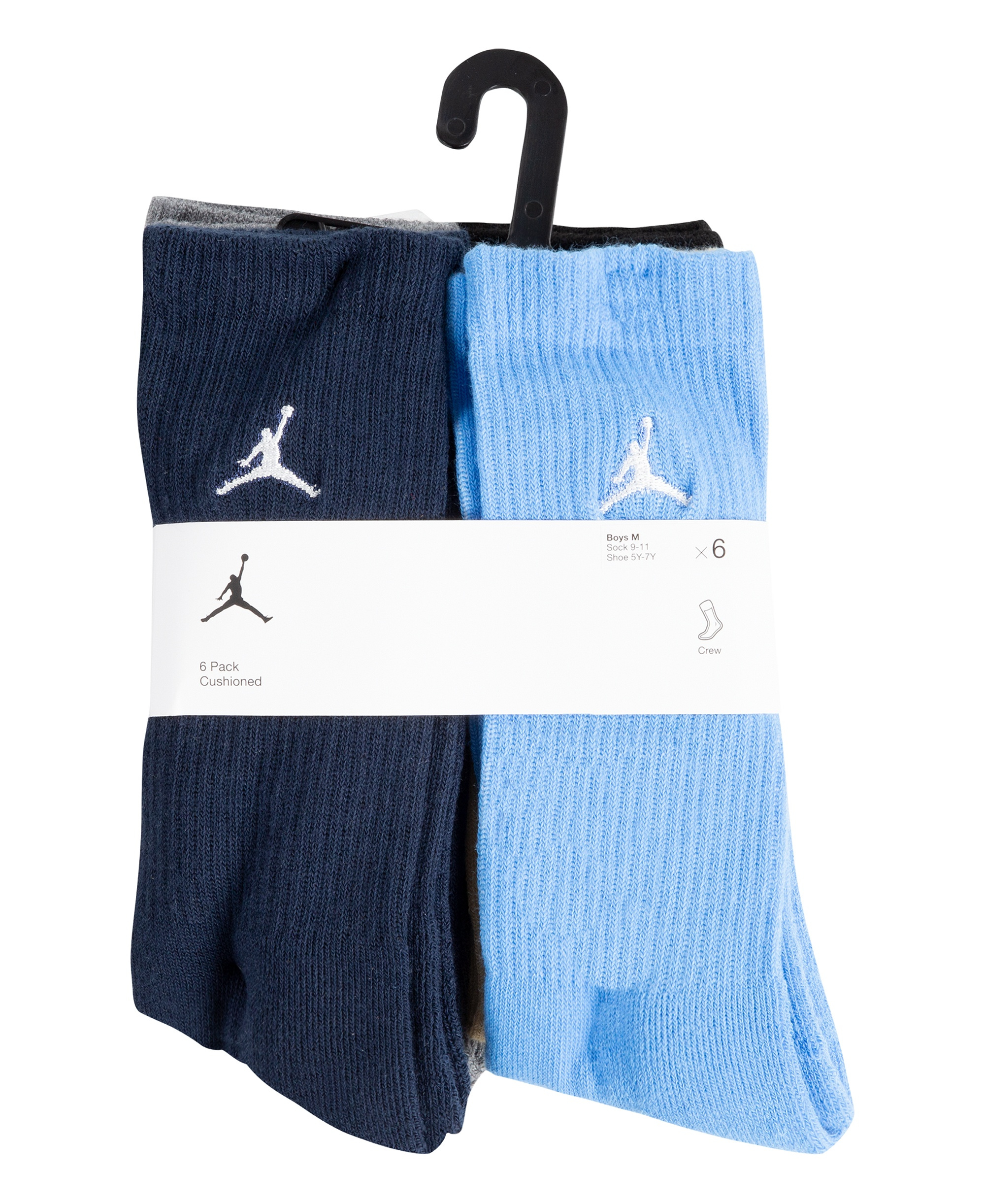 Jordan Boys' and Girls' 5-11 Everyday Essentials Crew Socks, 6-Pack - Obsidian