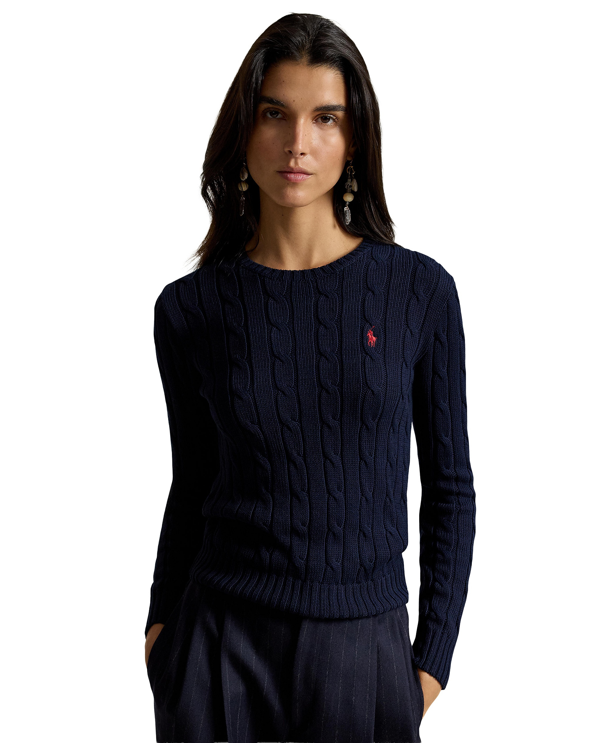 Polo Ralph Lauren Women's Cable-Knit Cotton Crewneck Sweater - Hunter Navy