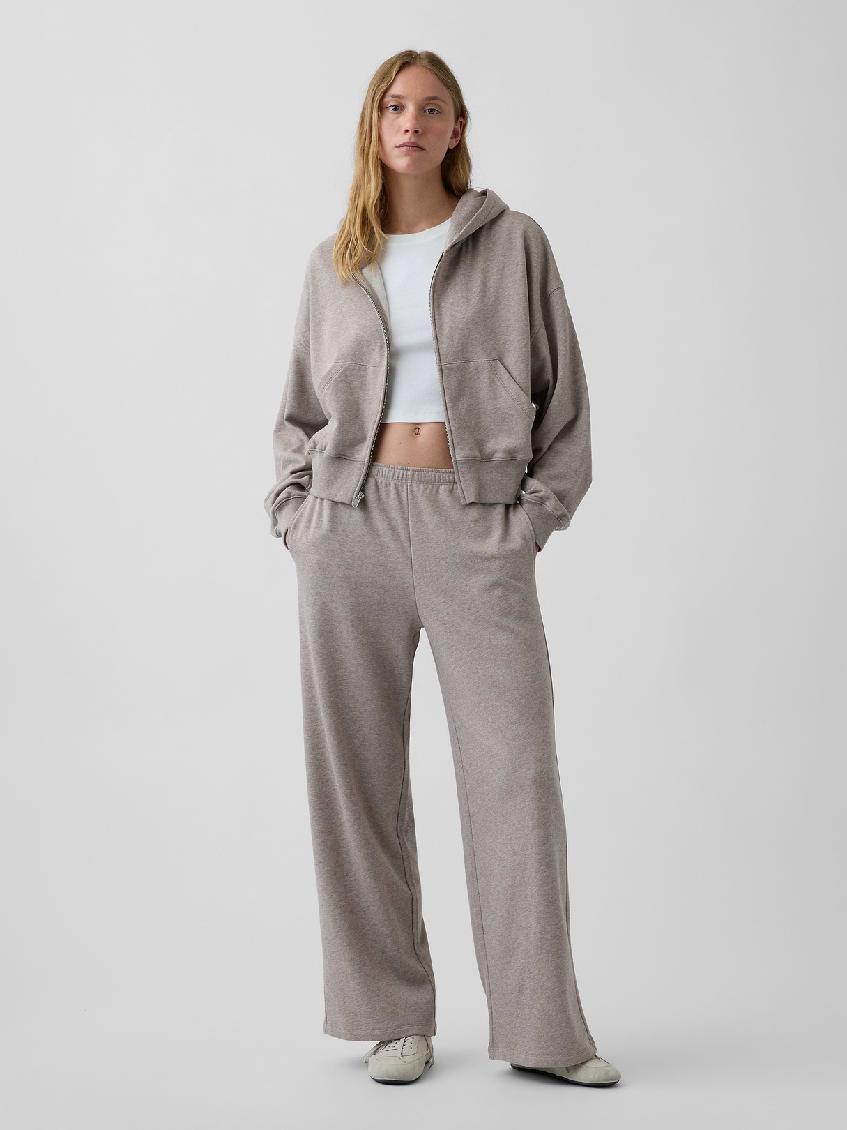 VintageSoft Terry Oversized Wedge Zip Hoodie - Light brown