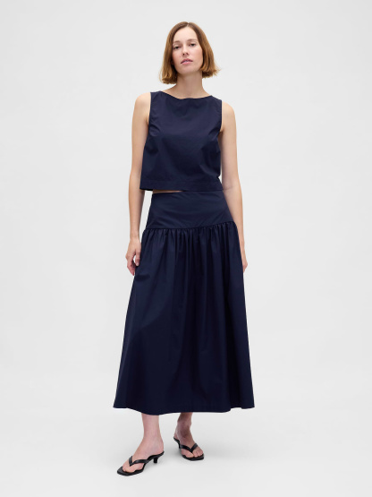 Poplin Drop-Waist Maxi Skirt - Dark blue night