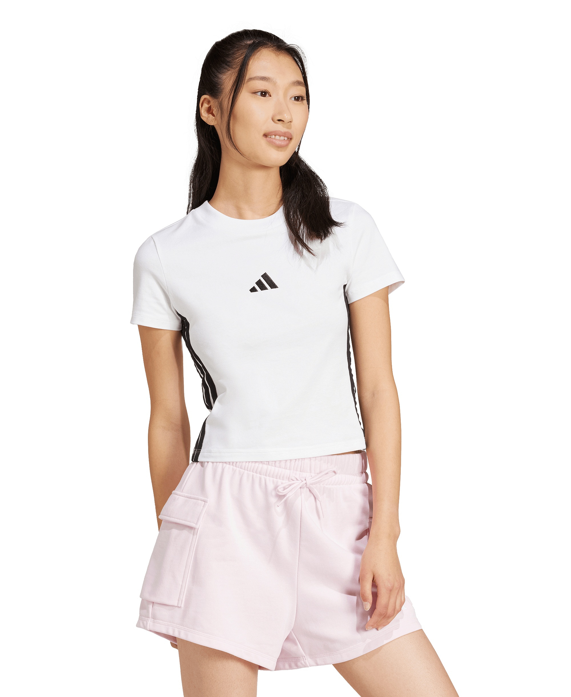 adidas Women's Essentials Slim-Fit Short-Sleeve Baby T-Shirt - White/Black