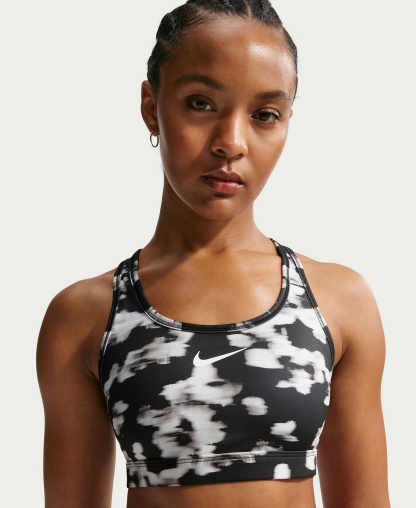 Nike Women's Swoosh Medium Support Padded Printed Sports Bra - Black/White