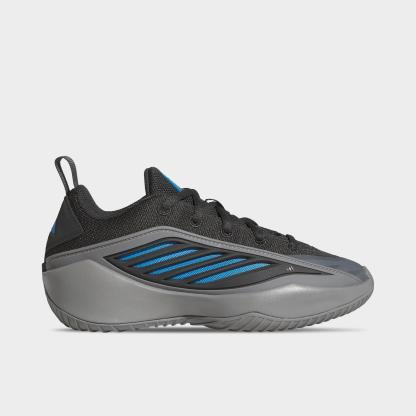 Big Kids' adidas Believe That 1 Basketball Shoes - Grey Three/Carbon/Lucid Ray Blue - Left shoe facing left. Outside of the shoe.