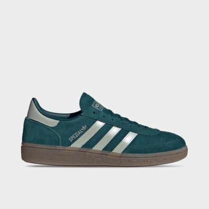 Women's adidas Originals Handball Spezial Casual Shoes - Part 4 - Rich Green/Supplier Colour/Gum - Left shoe facing left. Outside of the shoe.
