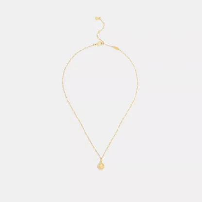Signature Pavé Coin Pendant Necklace - Gold - view 3