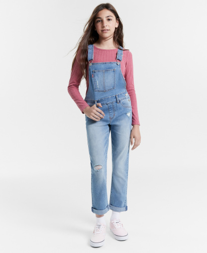 Levi's Big Girls Adjustable Waistband Girlfriend Denim Overalls - Baltic Blu