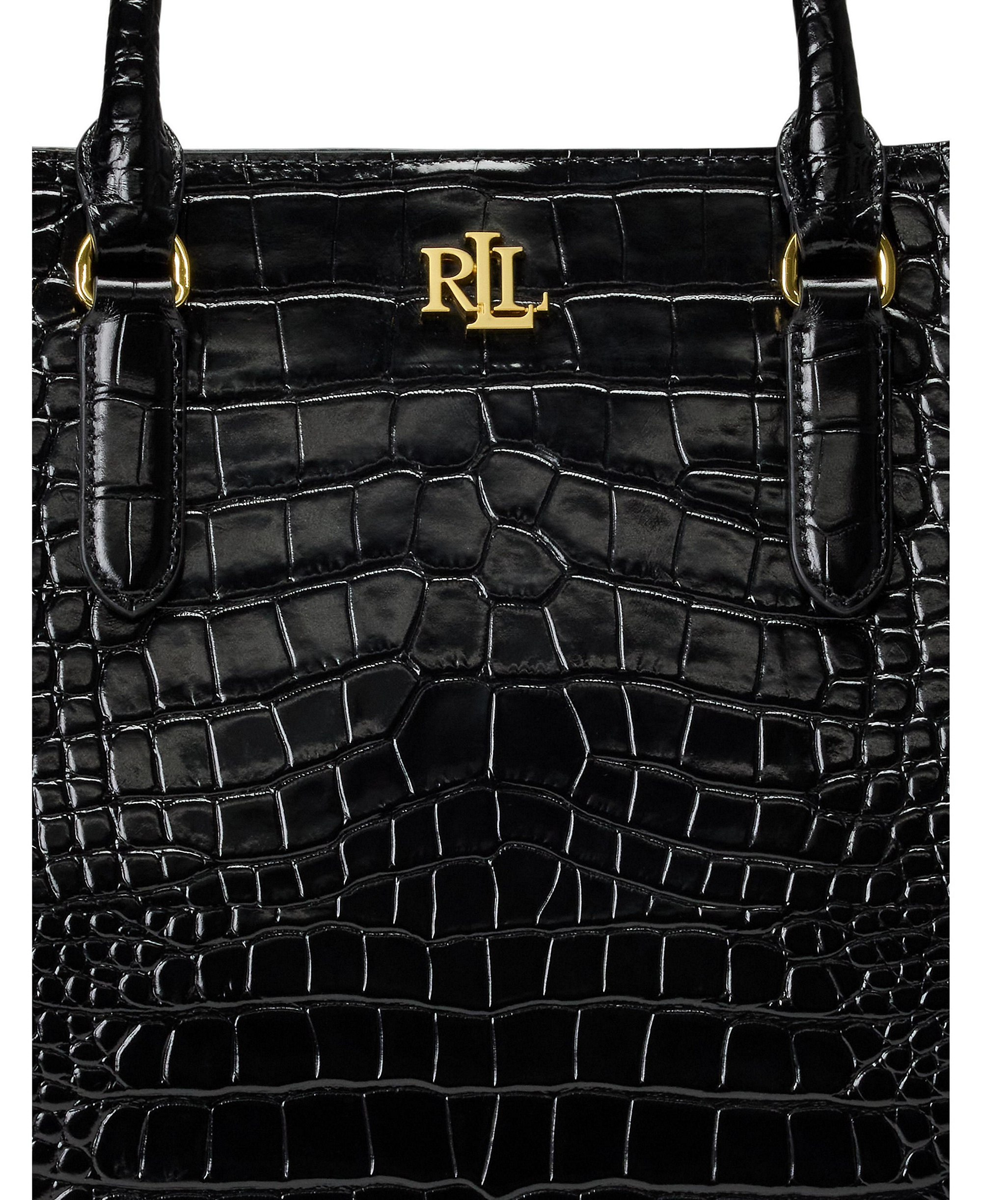 Lauren Ralph Lauren Marcy Large Embossed Satchel Bag - Black/Gold
