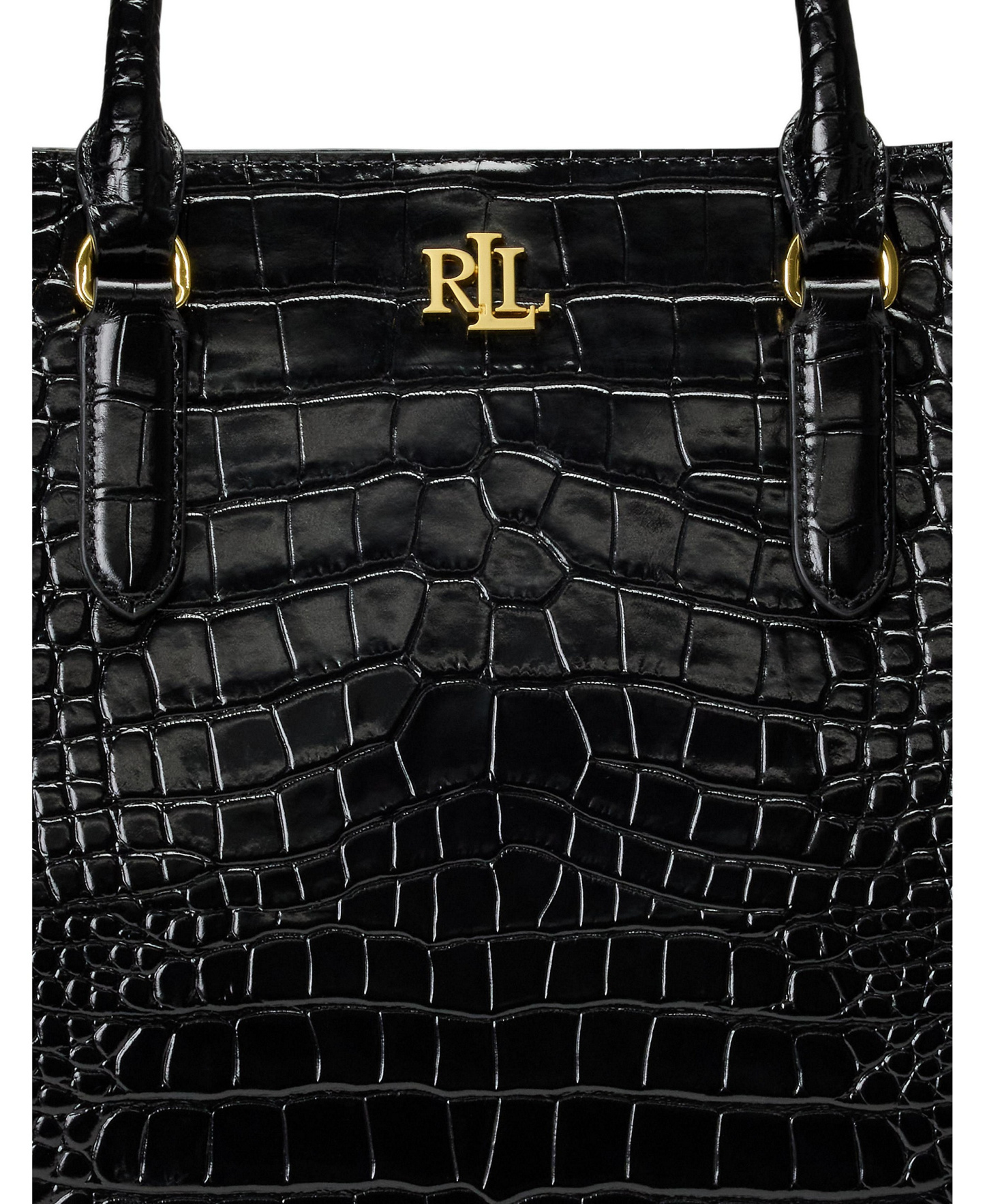 Lauren Ralph Lauren Marcy Large Embossed Satchel Bag - Black/Gold