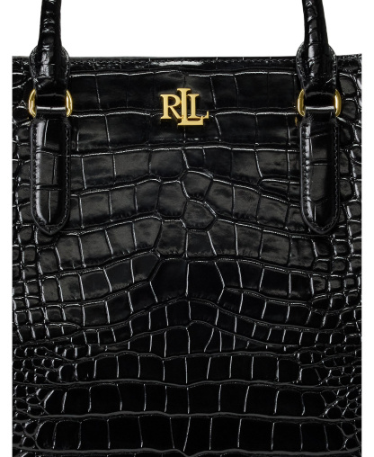 Lauren Ralph Lauren Marcy Large Embossed Satchel Bag - Black/Gold