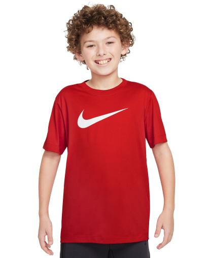Nike Big Boys' and Girls' Legend Swoosh-Logo Crewneck Dri-FIT T-Shirt - University Red
