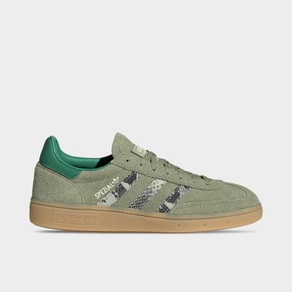 Women's adidas Originals Handball Spezial Casual Shoes - Part 1 - Tent Green/Linen Green/Blanch Green - Left shoe facing left. Outside of the shoe.