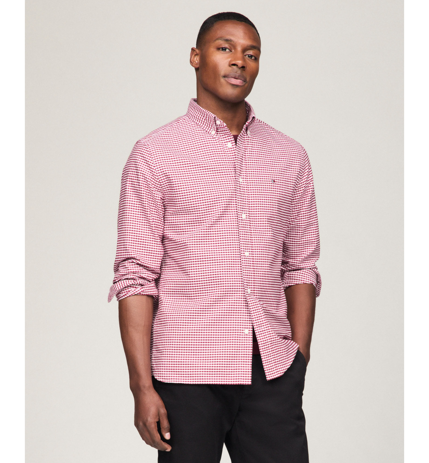 Tommy Hilfiger Men's Heritage Oxford Long-Sleeve Gingham Shirt - Rouge/White