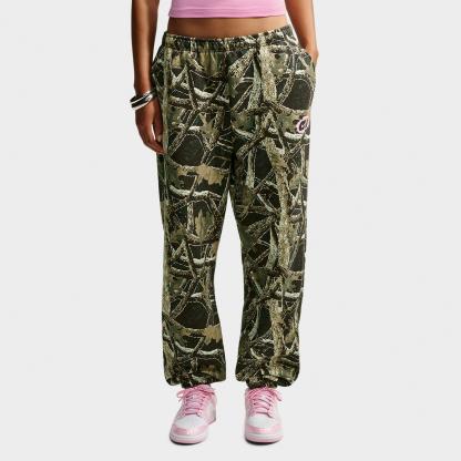 Women's Nithtke Studio Fleece Medium-Weight Camo High-Rise Oversized Cuffed Pants - Camo Green/Pink Rise