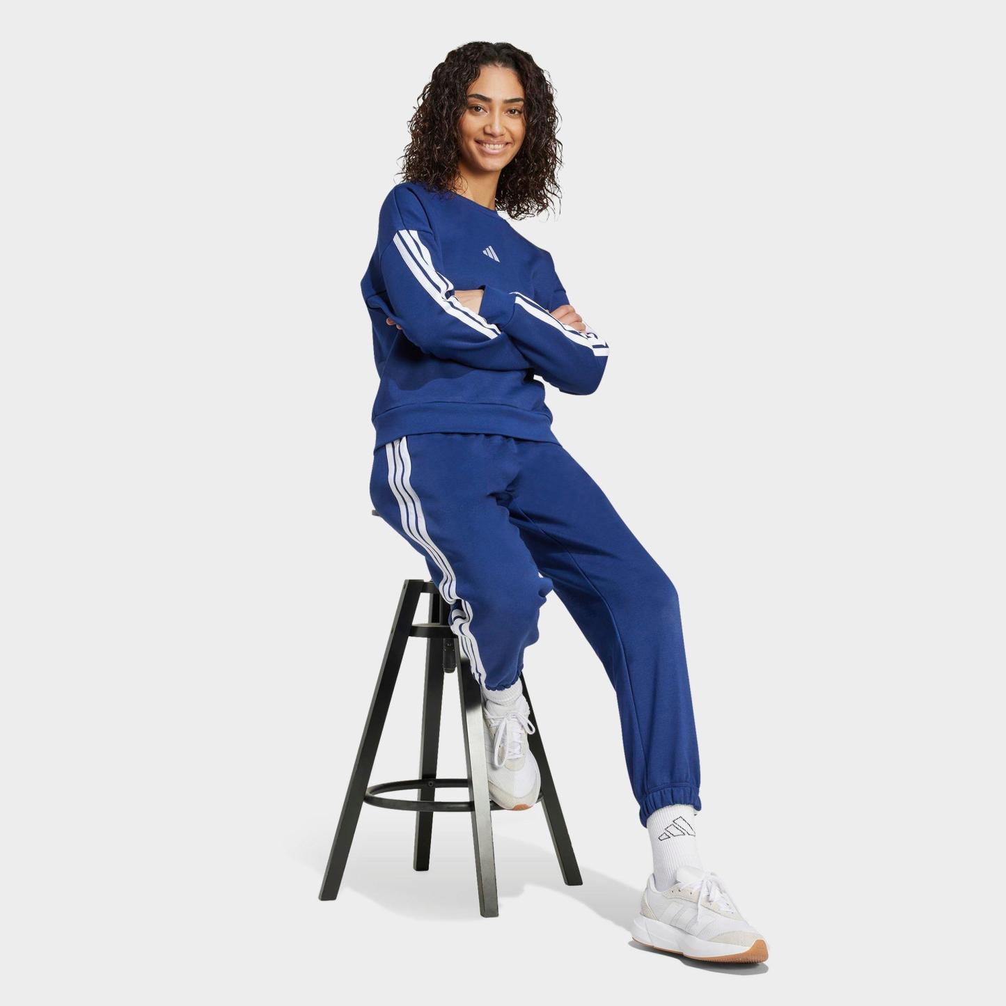 Women's adidas Essentials 3-Stripes Fleece Sweatshirt - Dark Blue/White