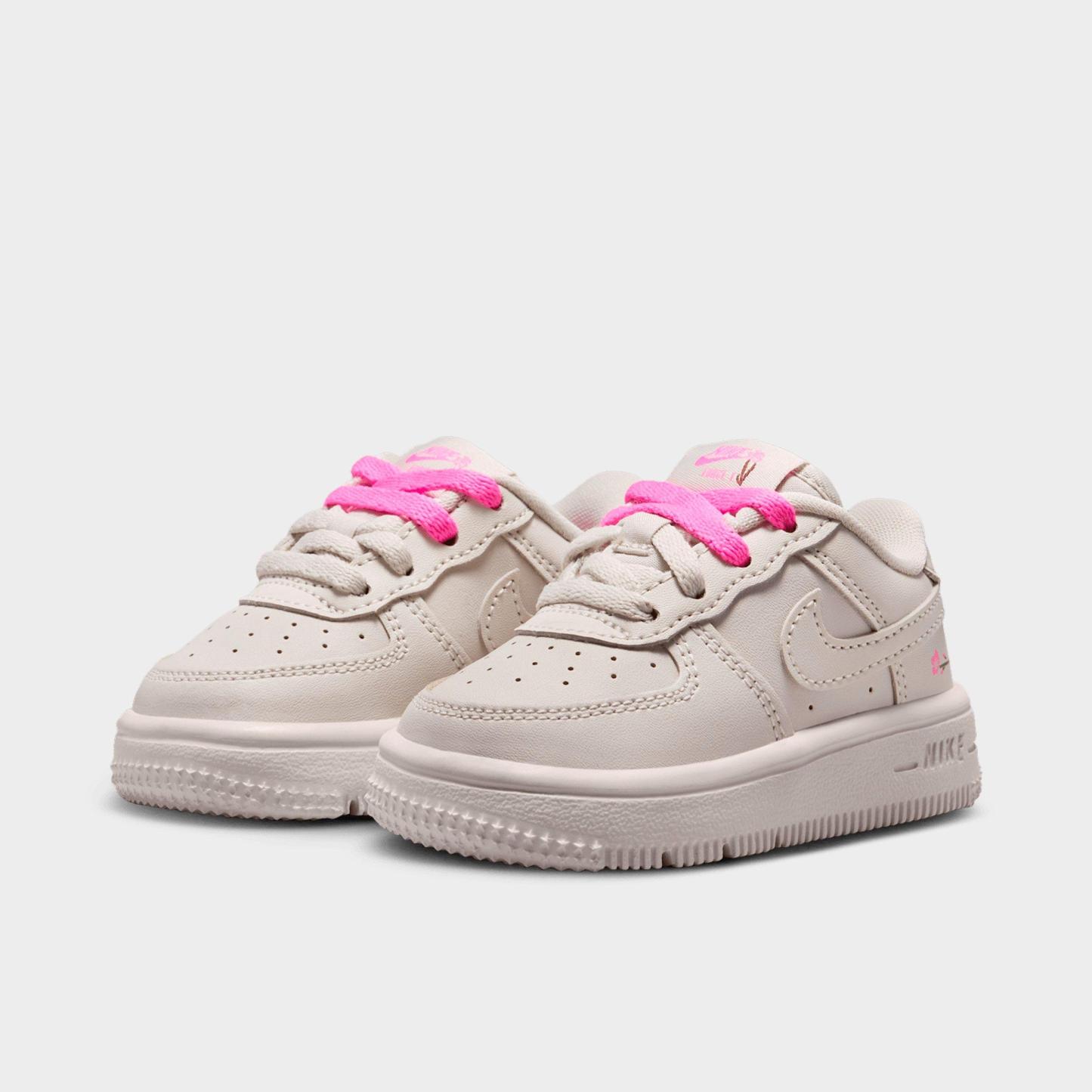 Infant and Kids' Toddler Nithtke Force 1 Low Casual Shoes - Part 1 - Light Bone/Playful Pink/Fauna Brown/Light Bone - Both shoes facing left