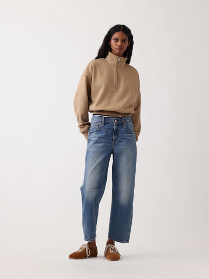VintageSoft Oversized Half-Zip Wedge Pullover - Camel tan