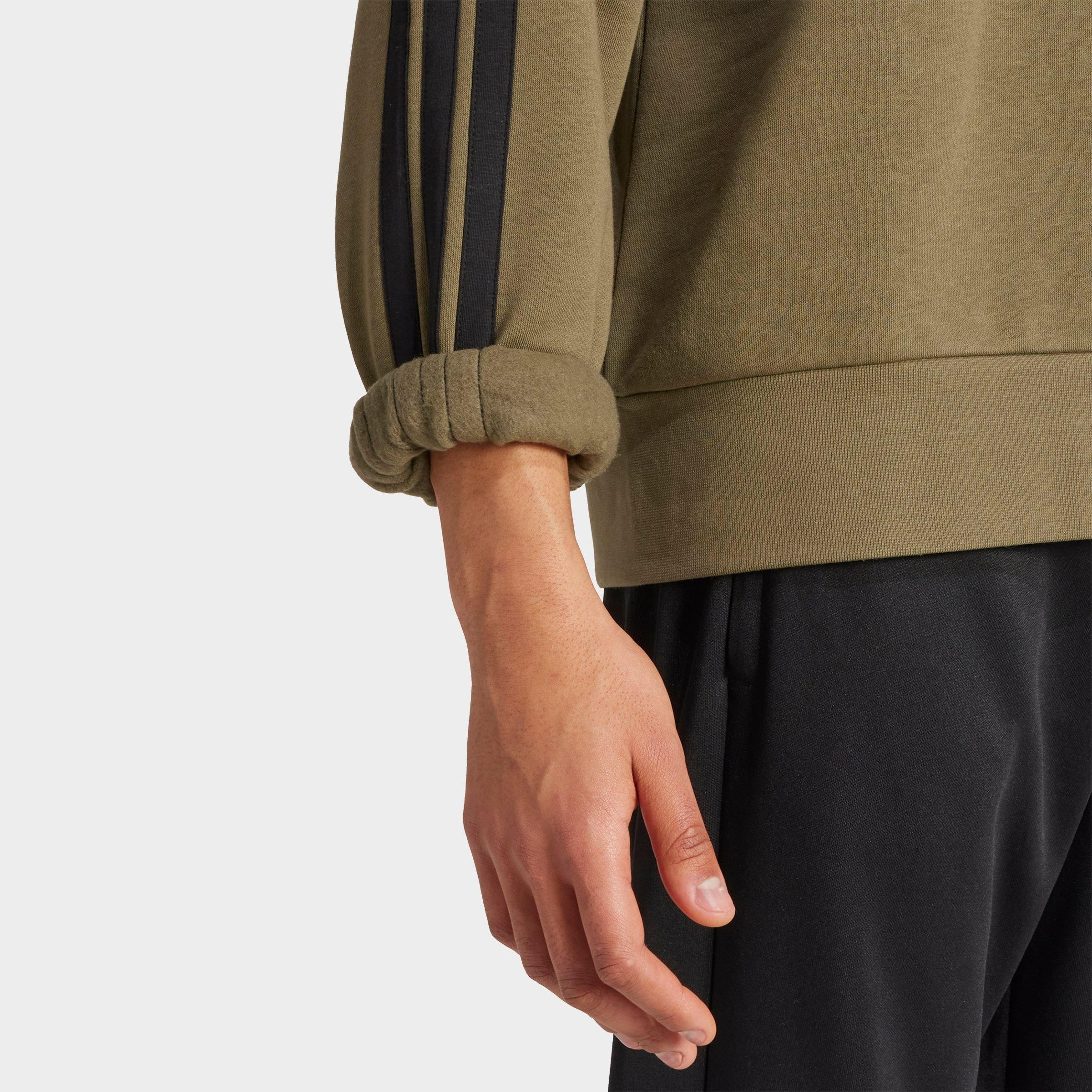 Men's adidas Essentials 3-Stripes Fleece Crewneck Sweatshirt - Olive Strata/Black