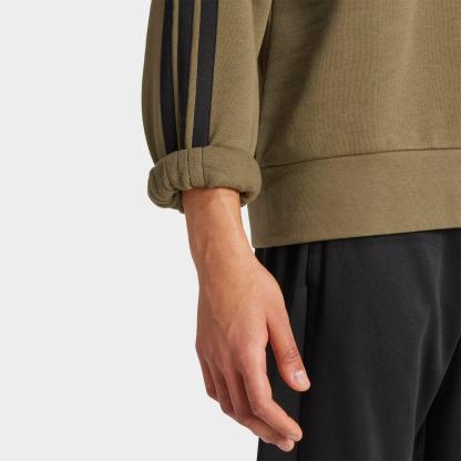 Men's adidas Essentials 3-Stripes Fleece Crewneck Sweatshirt - Olive Strata/Black