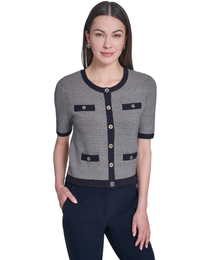 Tommy Hilfiger Women's Short-Sleeve Crewneck Sweater - Midnight/Whitecap