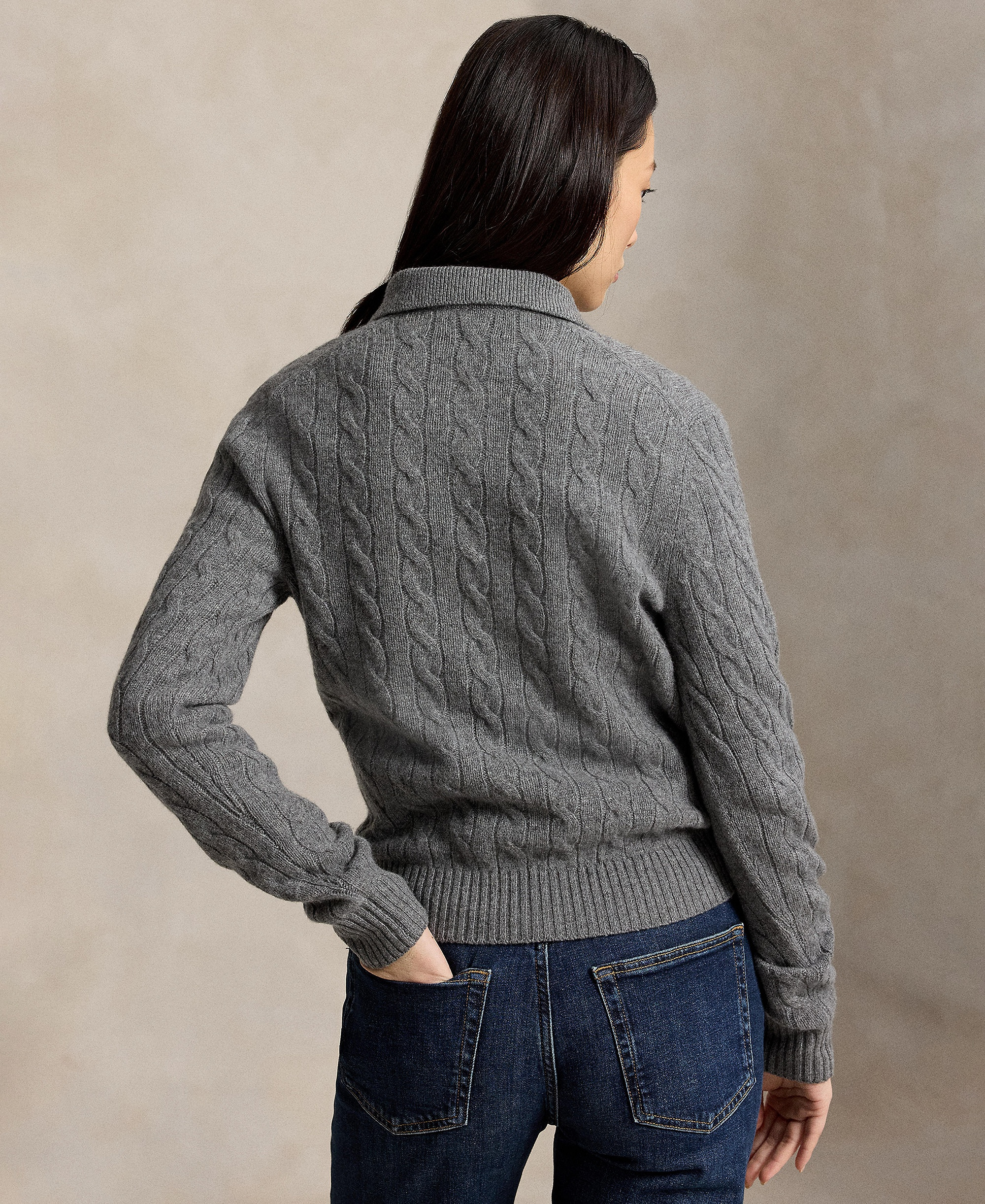 Polo Ralph Lauren Women's Cable-Knit Long-Sleeve Wool-Cashmere Sweater - Flannel Grey Heather