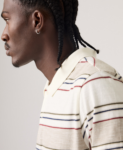 Levi's Men's Merritt Striped Collared Polo Shirt - Cream/Beige
