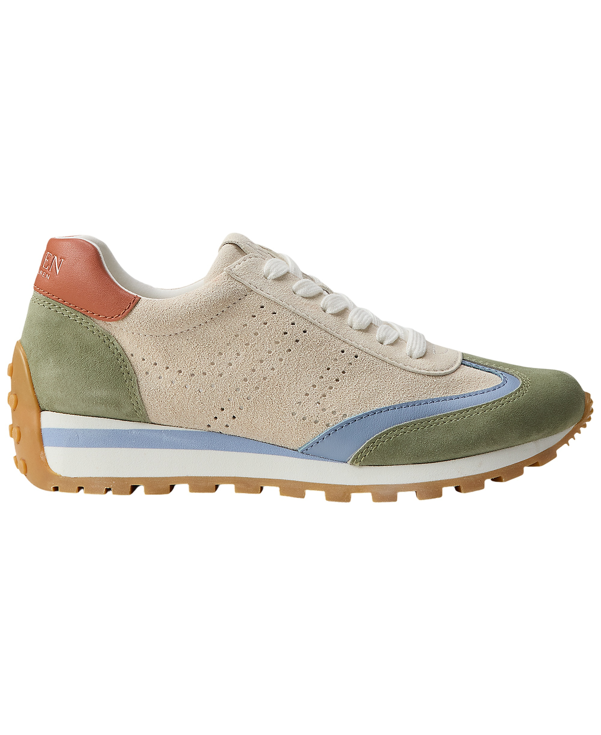 Lauren Ralph Lauren Women's Dani Perforated Round Toe Sneakers - Expresso Sand/Sage Green/Dusty Blue/Red Terracotta