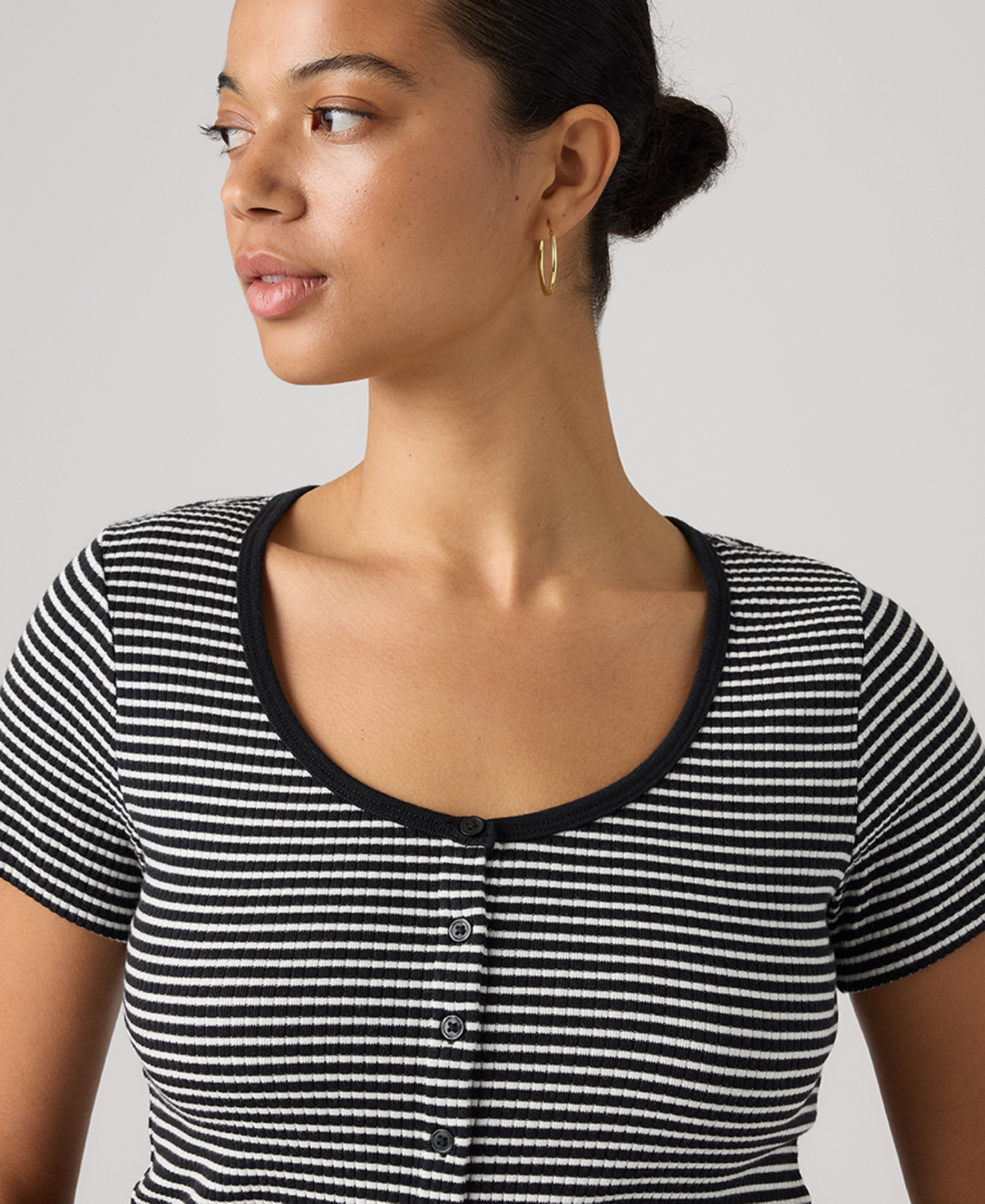 Levi's Women's Austen Button-Up Short-Sleeve Top - Annalise Stripe Anthracite Night Egret