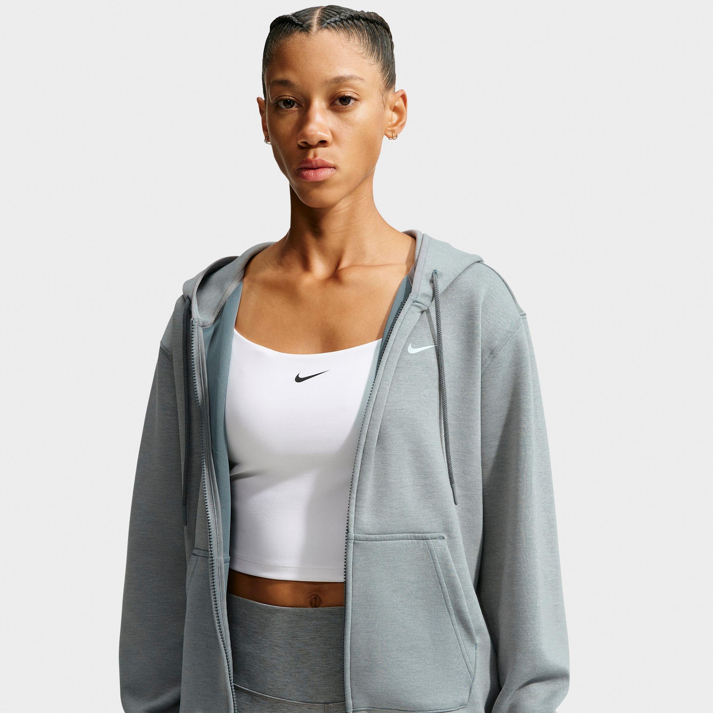 Women's Nithtke Studio Fleece Sport Dri-FIT Full-Zip Hoodie - Smoke Grey/Heather/White
