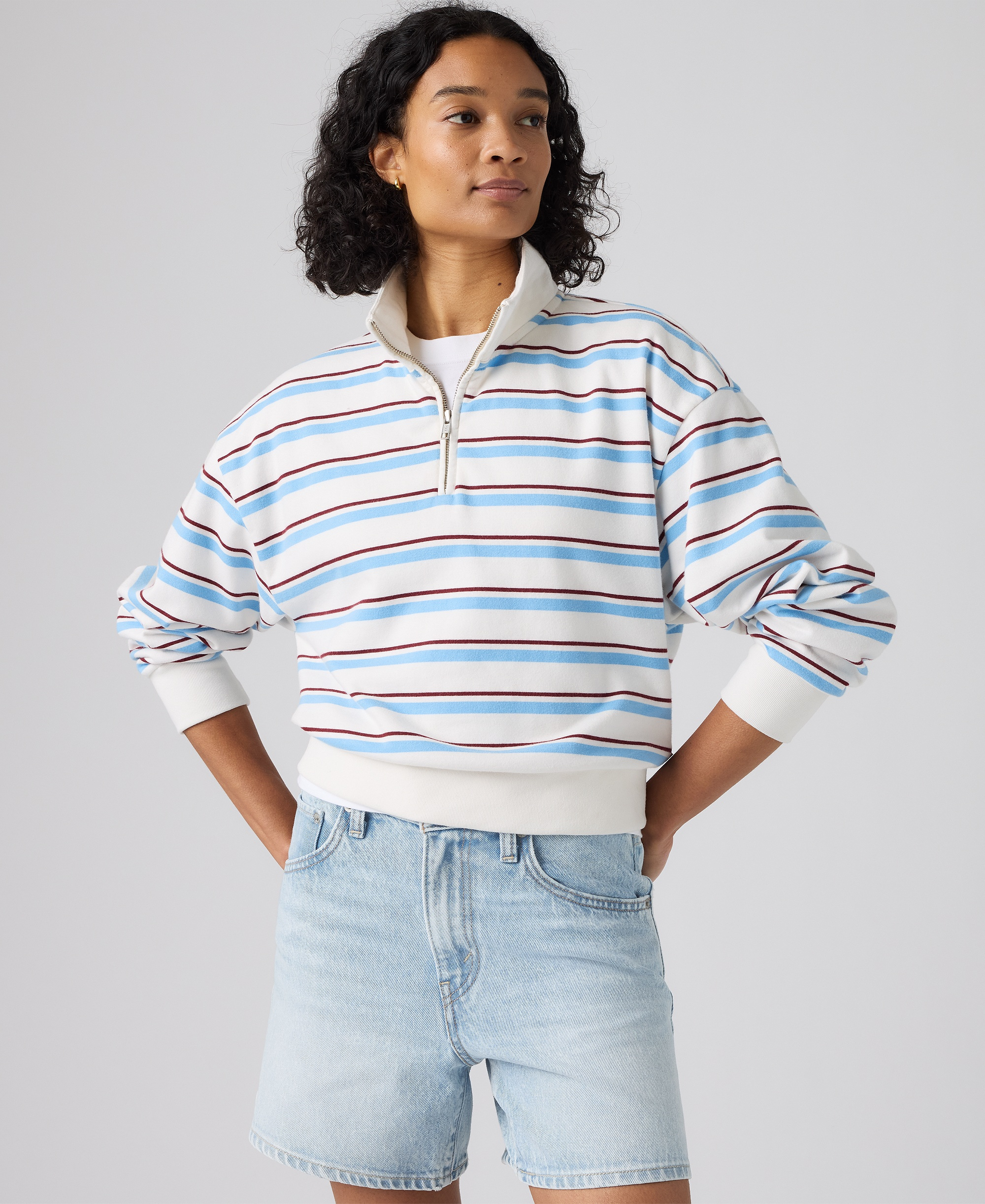 Levi's Women's Cotton-Blend Everyday Sweatshirt - Ruby Stripe Alaskan Blue