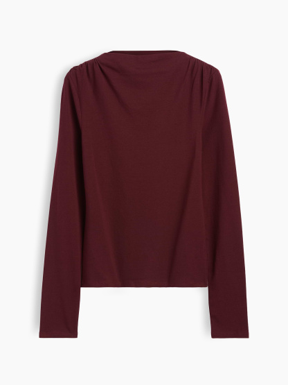 CloseKnit Jersey Funnel-Neck Ruched T-Shirt - Noir red