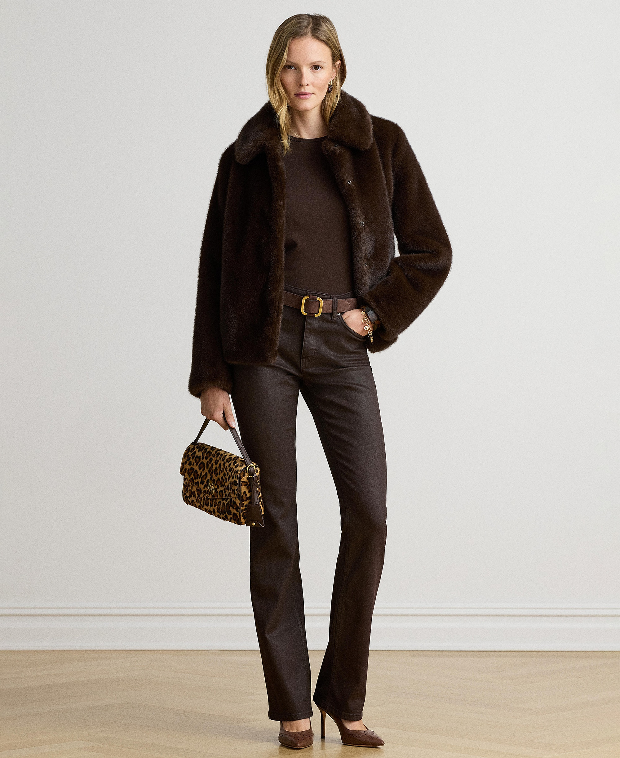 Lauren Ralph Lauren Women's Faux-Fur Collared Lined Coat - Brown