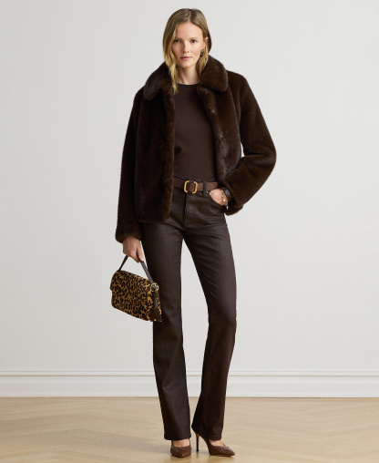 Lauren Ralph Lauren Women's Faux-Fur Collared Lined Coat - Brown