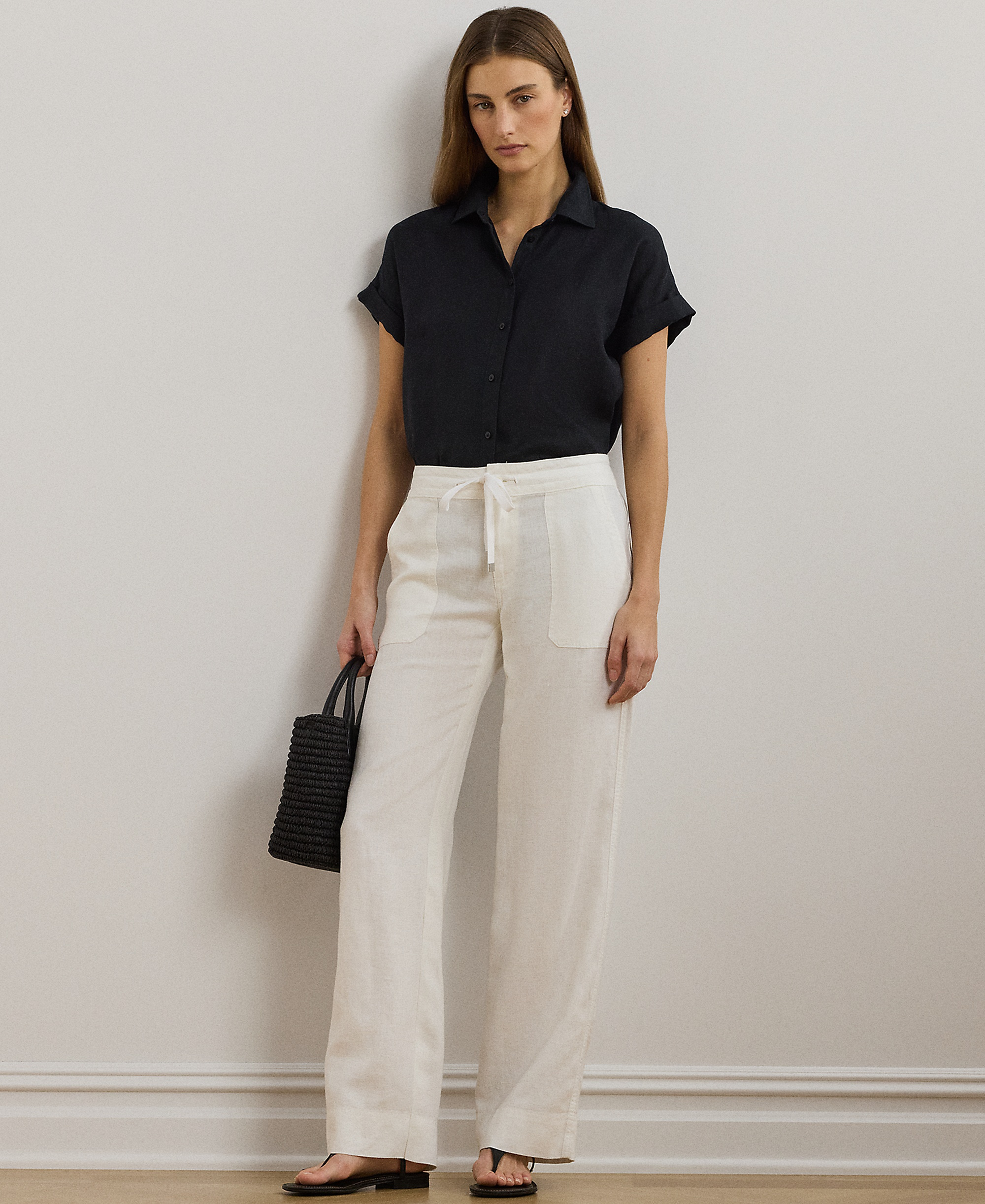 Lauren Ralph Lauren Women's Wide-Leg Linen Pants - White