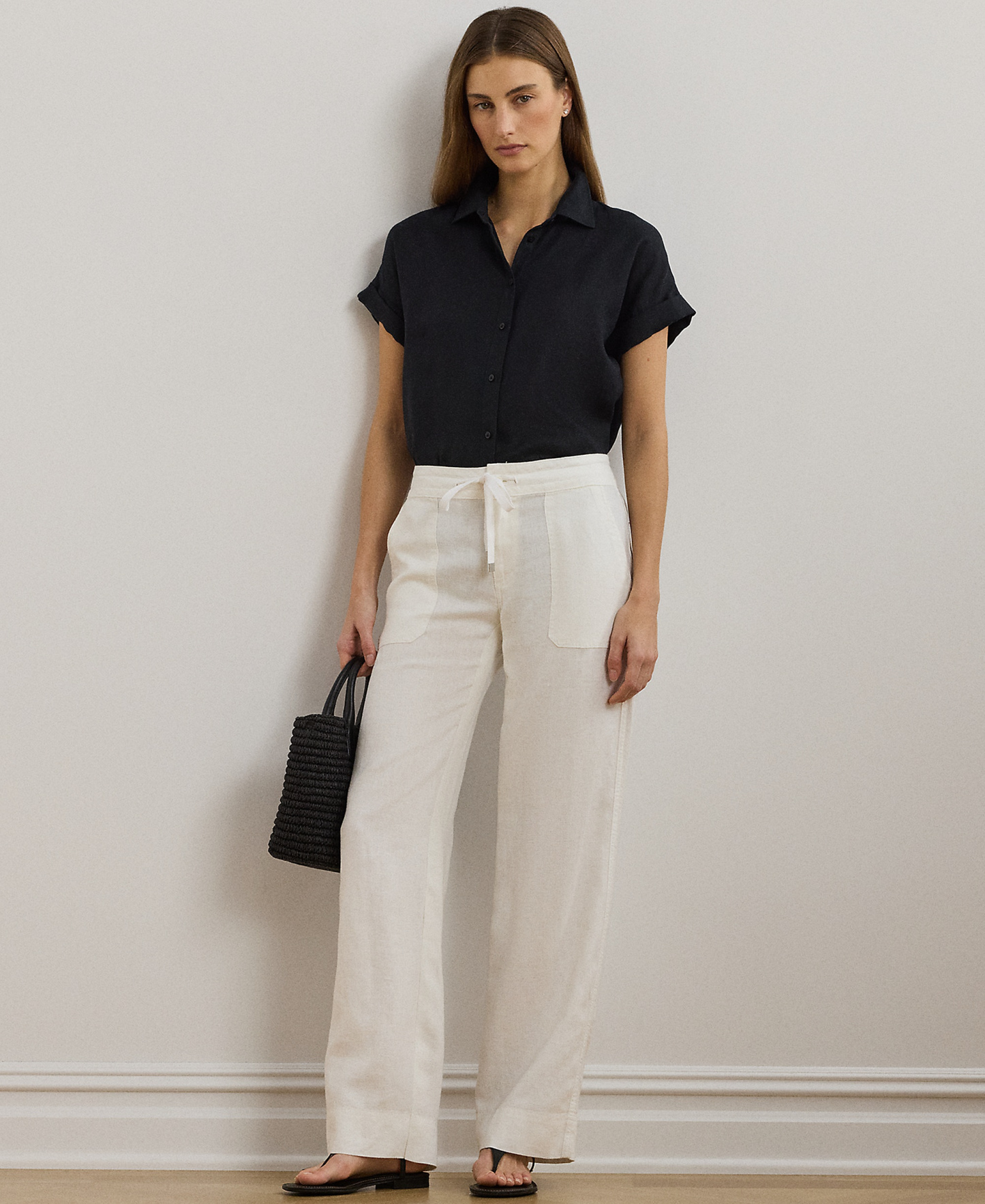 Lauren Ralph Lauren Women's Wide-Leg Linen Pants - White