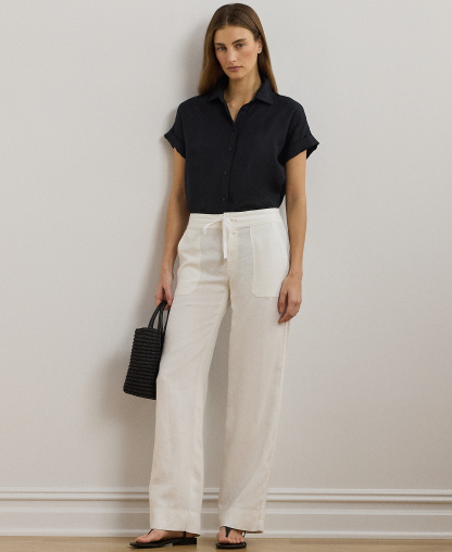 Lauren Ralph Lauren Women's Wide-Leg Linen Pants - White